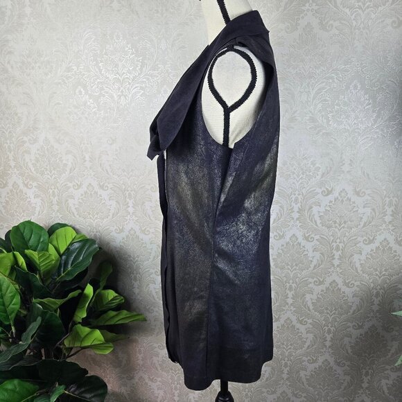 Calvin Klein Size Medium Black Metallic Long Line Vest Asymmetic Zip Sleeveless - Picture 7 of 15